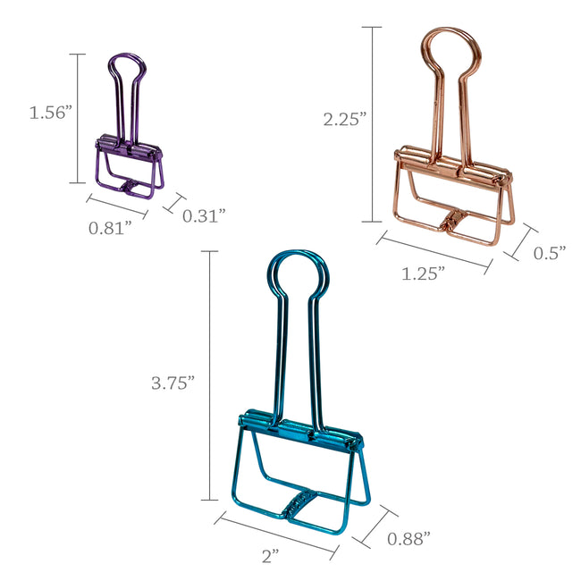 Wrapables Hollow Binder Clips for Office in Assorted Sizes, Paper Clamps, Paper Clips (Set of 20)