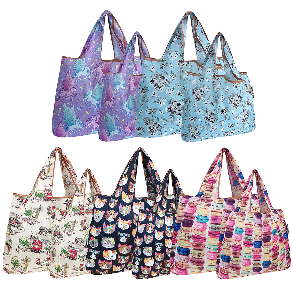 Wrapables Large & Small Foldable Tote Nylon Reusable Grocery Bags, Set of 10