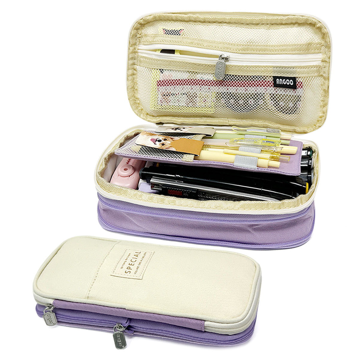 Wrapables Large Capacity Pencil Case, Expandable Pencil Pouch for Stationery Tools Lavender