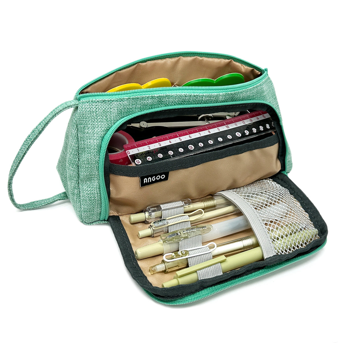 Pencil Case Large Capacity Double Sided Zip Stationary Storage 3  Compartments