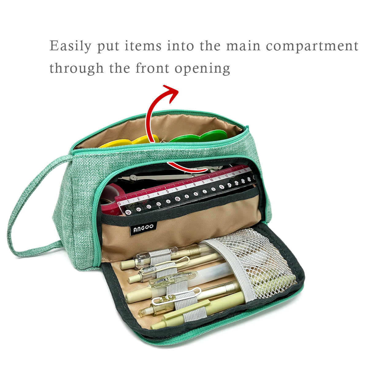 Pencil Case Grid Pencil Pouch with 3 Compartments Stationery Bag