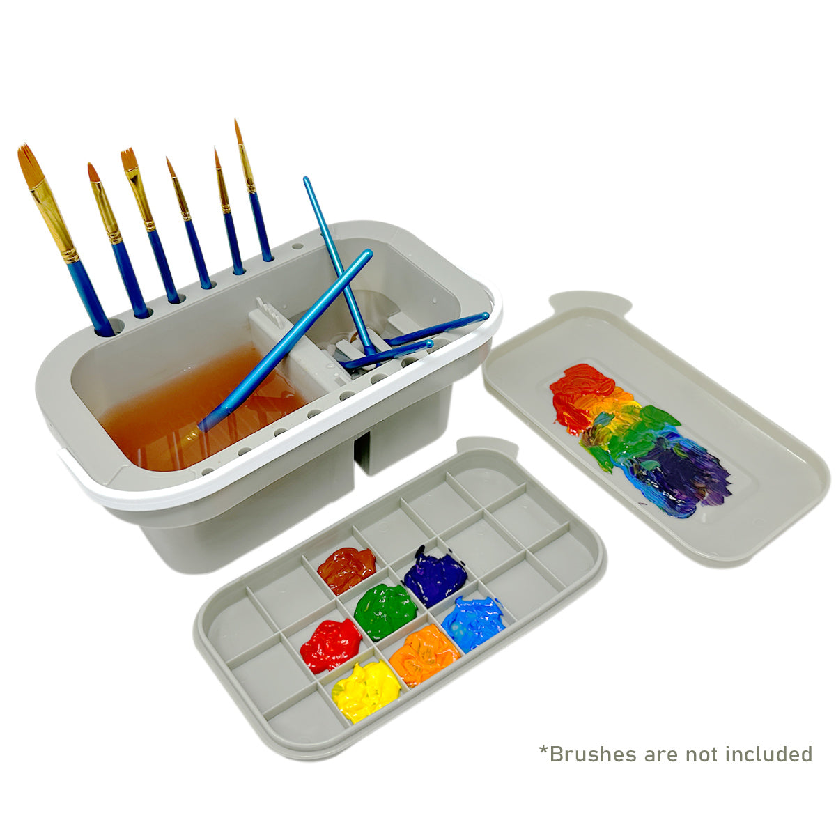 Wrapables Paint Brush Cleaner, Artist Paint Brush Holder with Palette Tray and Handle for Acrylic, Watercolor and Water-Based Paints