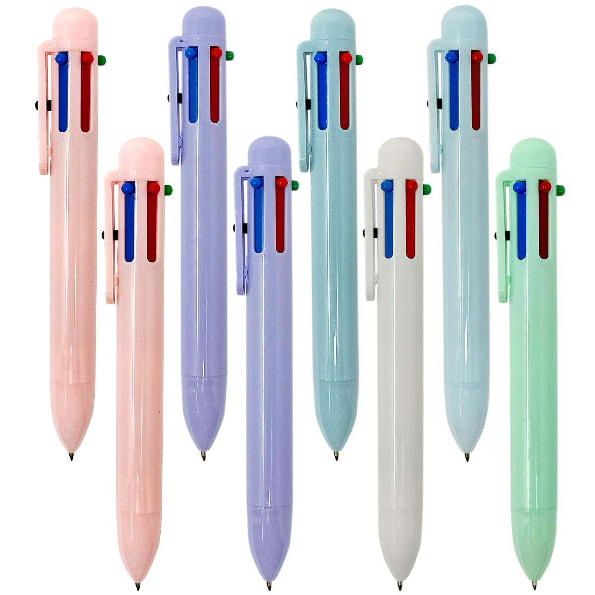 Wrapables Multi-Color 6-in-1 Retractable Ballpoint Pens for School, Office, Stationery (Set of 8) Bright