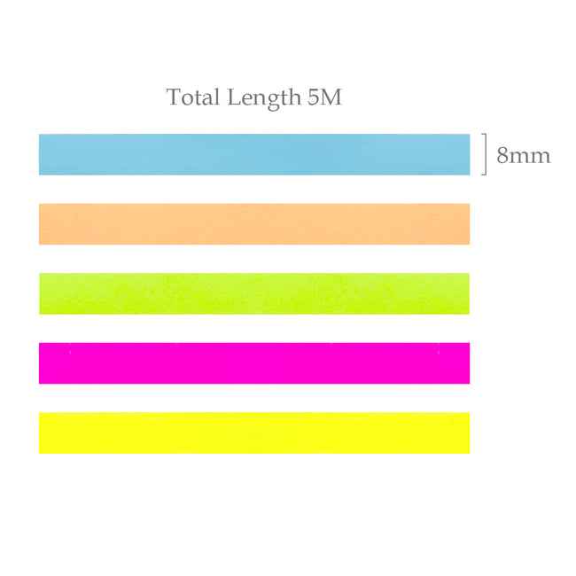 Wrapables Transparent Fluorescent Neon Removable Highlighter Tape 8mm x 5M (Set of 5)