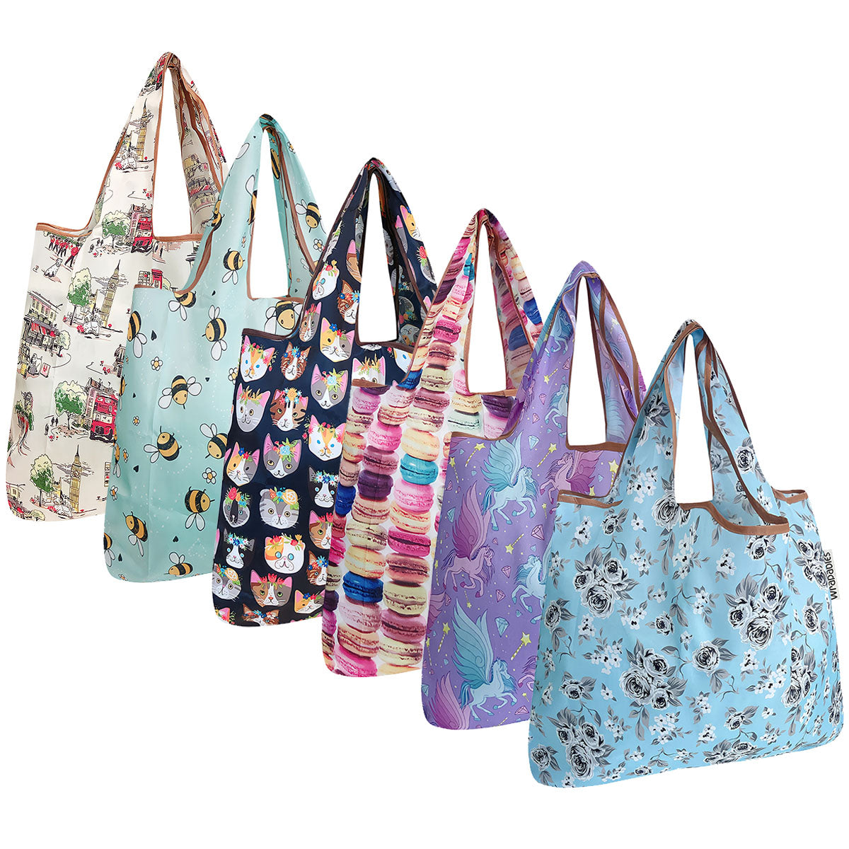 Wrapables Small Foldable Tote Nylon Reusable Grocery Bags (Set of 6)