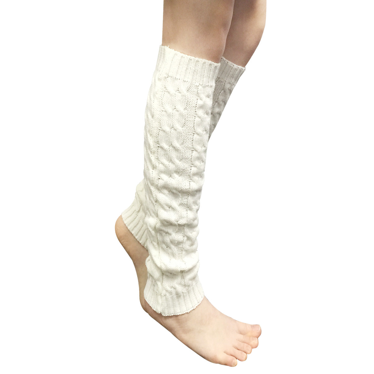 Wrapables Ribbed Cable Knit Leg Warmers for Women, Light Gray